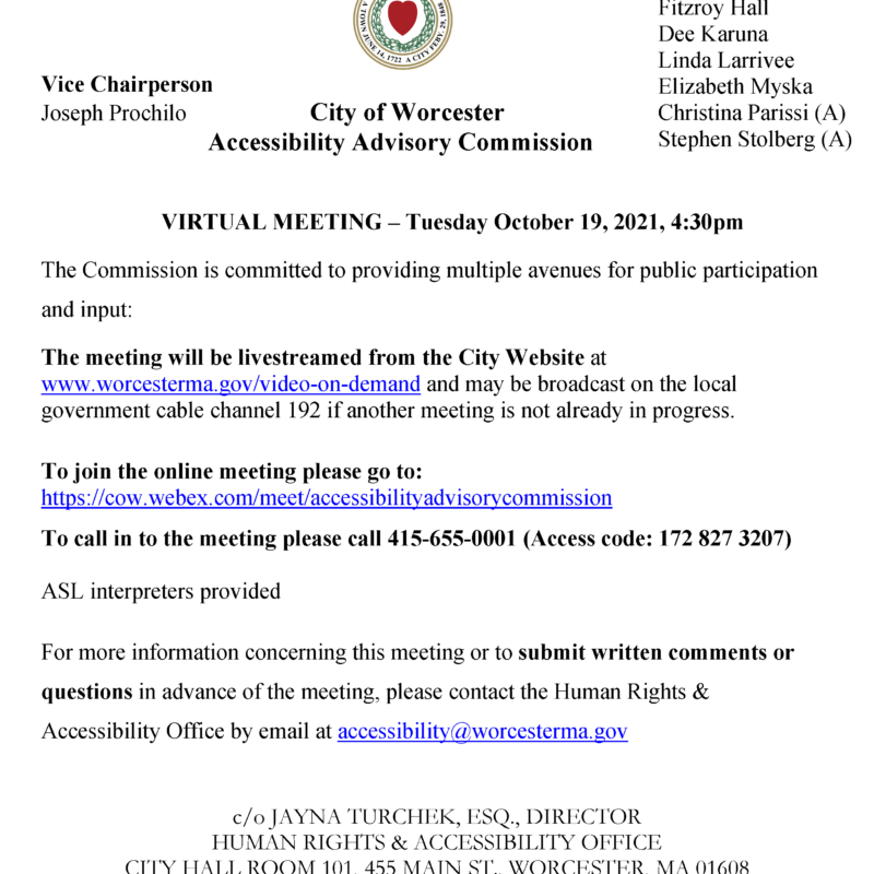 City of Worcester Accessibility Advisory Commission Virtual Meeting