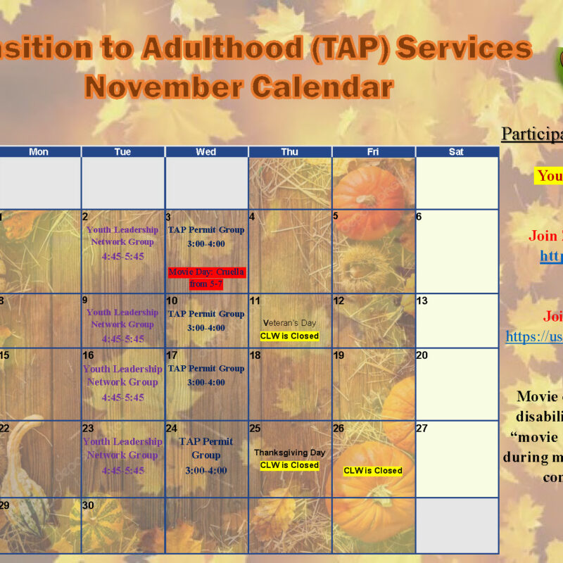 Tap November Calendar