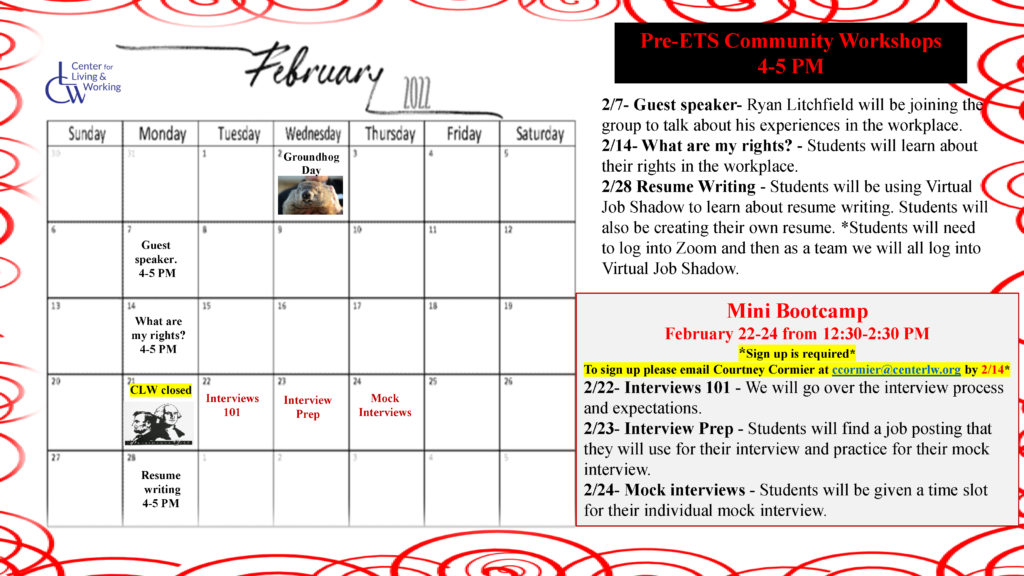 Pre-ETS February Calendar Flyer